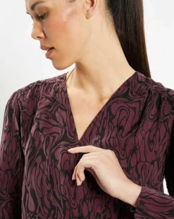 Top cache-cœur Caprice imprimé fantaisie lie de vin