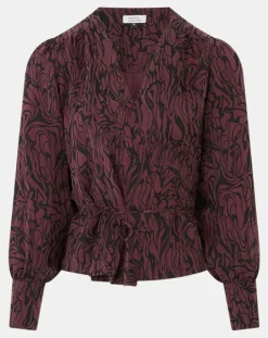 Top cache-cœur Caprice imprimé fantaisie lie de vin