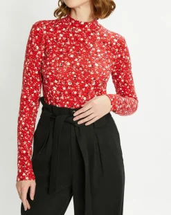 Top col montant imprimé floral rouge