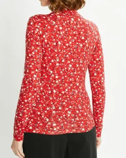 Top col montant imprimé floral rouge