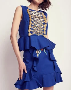 Top Crêpe sequins pompons encre