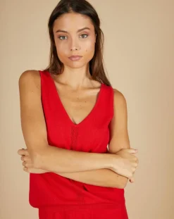 Top en Coton & Cachemire Juliette fines bretelles groseille