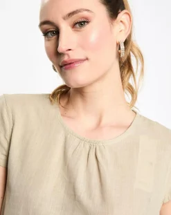 Top en Lin à volant sans manches beige/vert