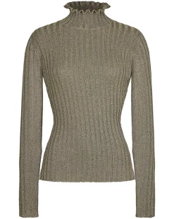Top en maille Funnel Neck Cote Lurex argenté