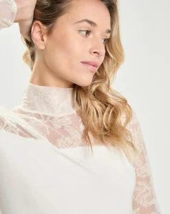 Top en micromodal dentelle manches longues naturel