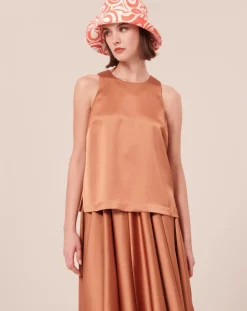 Top en satin fluide cognac