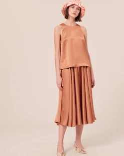 Top en satin fluide cognac
