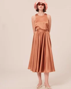 Top en satin fluide cognac