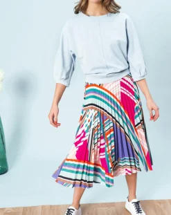 Top fluide unie Lina avec surpiqûres bleu ciel