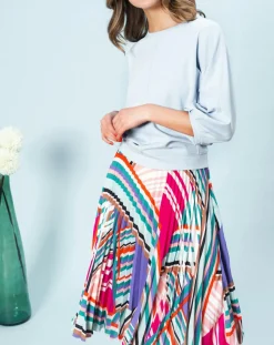 Top fluide unie Lina avec surpiqûres bleu ciel