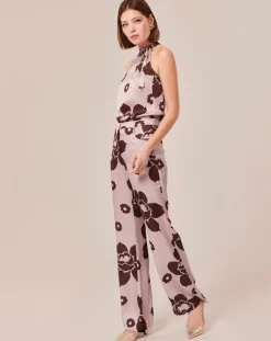 Top imprimé fleuri en satin parme