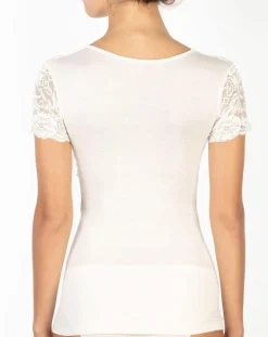 Top manches courtes en Laine mélangée dentelle ivoire