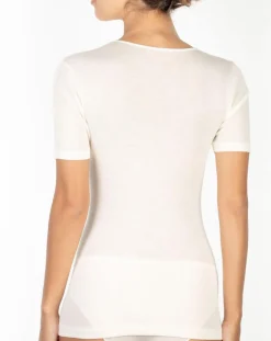 Top manches courtes Laine & Soie tissée ivoire