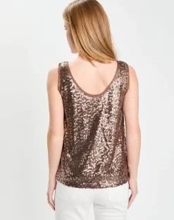 Top Paillettes Tess marron