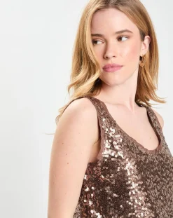 Top Paillettes Tess marron