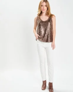 Top Paillettes Tess marron