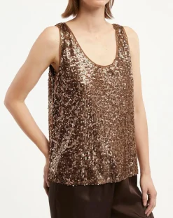 Top Paillettes Tess marron