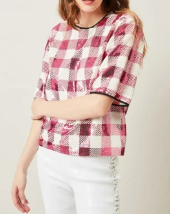 Top Saint-Tropez en sequins rose/blanc