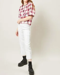 Top Saint-Tropez en sequins rose/blanc