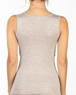 Top sans manches en Laine mélangée bretelles larges dentelle beige