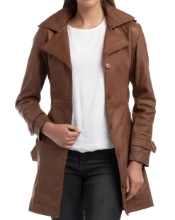 Trench en Cuir Elsa cognac