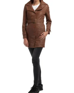 Trench en Cuir Elsa cognac