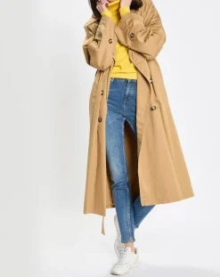 Trench long en Toile de coton mélangé beige