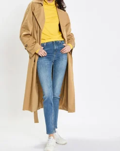 Trench long en Toile de coton mélangé beige