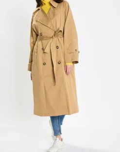Trench long en Toile de coton mélangé beige