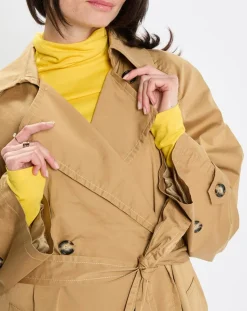 Trench long en Toile de coton mélangé beige