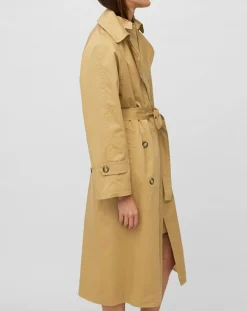 Trench long en Toile de coton mélangé beige