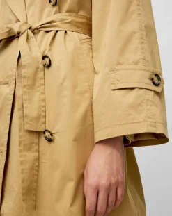 Trench long en Toile de coton mélangé beige