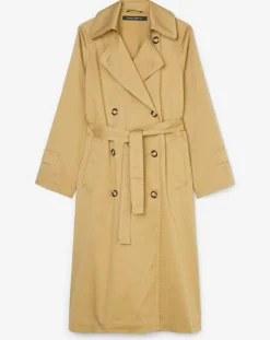 Trench long en Toile de coton mélangé beige