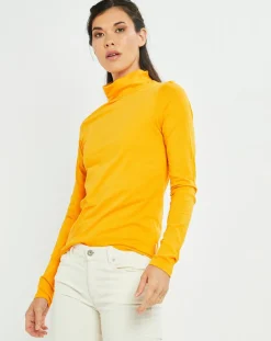 T-Shirt 100% Coton Bio col roulé jaune foncé