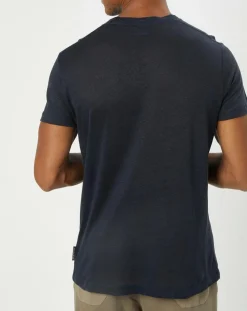 T-Shirt 100% Lin manches courtes Col Rond bleu marine