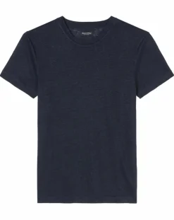 T-Shirt 100% Lin manches courtes Col Rond bleu marine