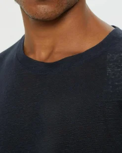 T-Shirt 100% Lin manches courtes Col Rond bleu marine