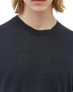 T-Shirt 100% Lin manches courtes Col Rond bleu marine