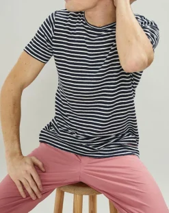 T-Shirt 100% Lin marinière bleu marine