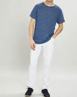 T-Shirt 100% Lin marinière bleu moyen