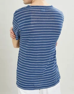 T-Shirt 100% Lin marinière bleu moyen