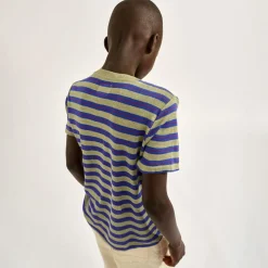 T-Shirt 100% Lin Mogo rayé gris/bleu