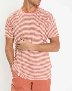 T-Shirt 100% Lin Regular Fit Bat à rayures orange moyen