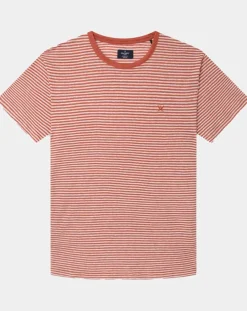 T-Shirt 100% Lin Regular Fit Bat à rayures orange moyen