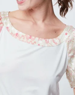 T-Shirt avec empiècements soie blanc cassé/multicolore