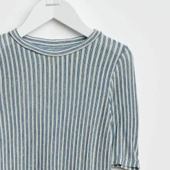 T-Shirt Camel en Coton & Lin mélangé rayé gris/blanc