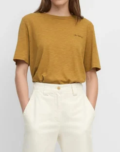 T-Shirt Col rond inscription poitrine moutarde