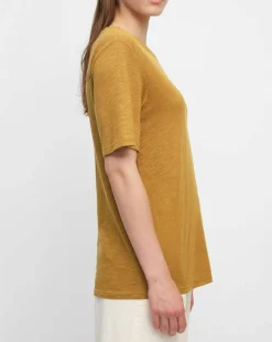 T-Shirt Col rond inscription poitrine moutarde