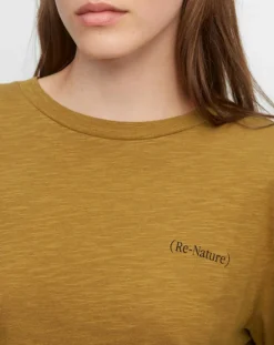 T-Shirt Col rond inscription poitrine moutarde