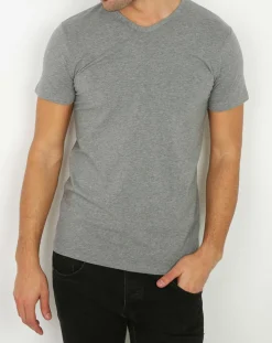 T-Shirt col V en Coton gris